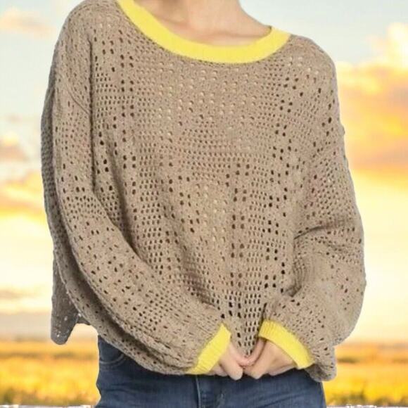Free People Home Run Crop Knit Sweater Women’s Sz S Crochet Boho Cottagecore - Picture 1 of 13